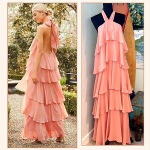 NWT, Antonio Melani,Mariela, Soft Chiffon Tiers Open-Back,Halter Neckline,Size 6